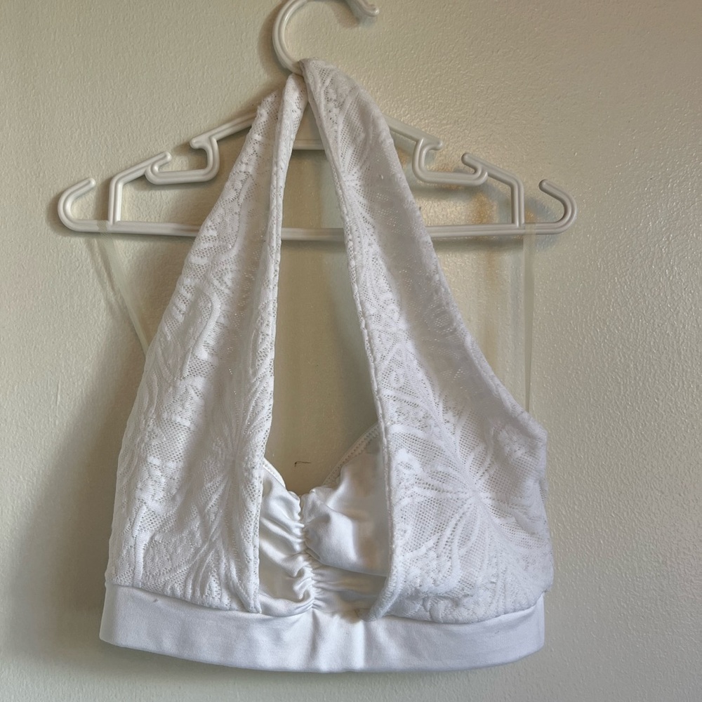 Motionwear, Small, white, halter sports bra, lace, Never Worn, two layered, crop